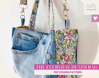 Denim Shoulder Bag PDF Sewing Pattern: Upcycled Jeans purse Tutorial