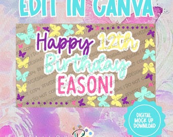 Vlinderkussen verjaardag | Digitale download | Canvassjabloon