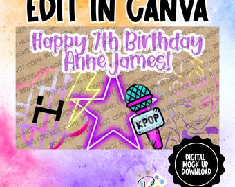 Op KPop geïnspireerde verjaardagsbanner | Digitale download | Canvassjabloon