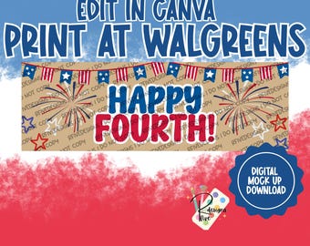 Plantilla de pancarta imprimible para el 4 de julio / Descarga digital / Edita en Canva