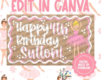 Ballerina verjaardagsbanner | Canvassjabloon | Digitale download
