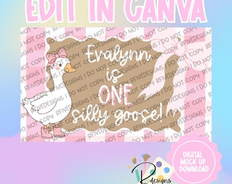 Sjabloon voor spandoek van ONE Silly Goose | Digitale download | Canvasmodel | Verjaardagsbanner