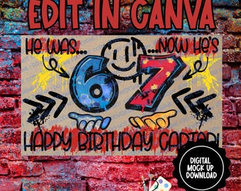 Zes..zeven verjaardagsbanner | Bewerken in canva (digitale download)