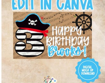 ¡La vida de pirata es para mí! Plantilla de pancarta de cumpleaños / Descarga digital / Edita en Canva