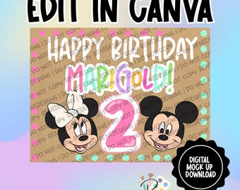 oh TWEEDoodles-verjaardagsbord | Geïnspireerd op Mickey en Minnie Mouse | Digitaal bestand | Canvassjabloon