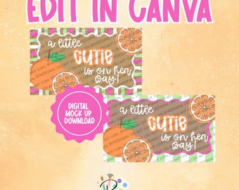 Plantilla de banner para baby shower / Orange Cutie (Descarga digital) / Editar en Canva / Dos versiones