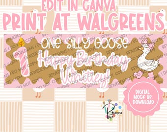 Banner One Silly Goose 1e verjaardag | Canvassjabloon | Digitale download | Afdrukken bij Walgreens