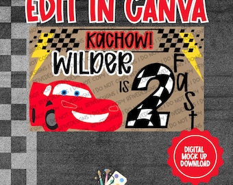 ¡KaChow! 2 Plantilla de pancarta de cumpleaños rápida / Descarga digital / Edita en Canva