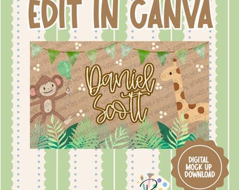 Sjabloon voor spandoek Safari babyshower | Zelfgemaakt canvasbord (digitale download)