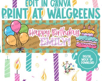Kleurrijke verjaardagsbanner | Canvassjabloon | Digitale download | Afdrukken bij Walgreens