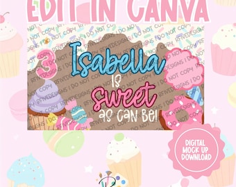 Plantilla de pancarta de cumpleaños "Sweet As Can Be" / Descarga digital (Editar en Canva)