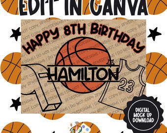 Verjaardagsbanner met basketbalthema | Canvassjabloon | Digitale download