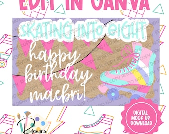 Verjaardagsbanner Schaatsen in ACHT | Canvassjabloon | Digitale download