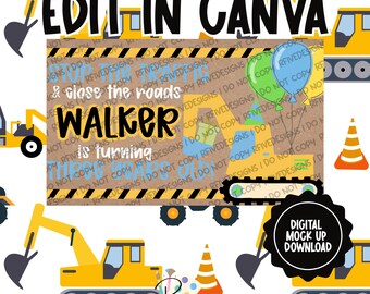 Verjaardag bouw | Canvassjabloon | Digitale download