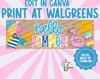 Hallo zomer afdrukbare banner | Canvassjabloon | Digitale download | Afdrukken bij Walgreens