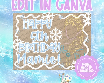 Op Frozen geïnspireerde sjabloon voor spandoek verjaardag | Digitale download | Elsa-sjabloon | Canvasmodel
