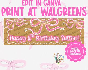 Sweet Sixteen | Verjaardagsbanner met strikthema | Digitale download | Afdrukken bij Walgreens