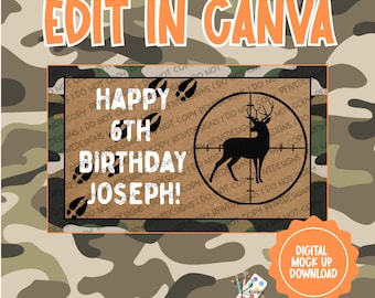 Sjabloon voor spandoek verjaardag met camouflage herten | Digitale download | Canvasmodel