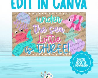 Onder de zee verjaardagsbanner | Canvassjabloon | Digitale download