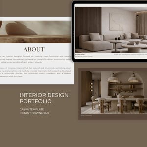 Interior Design Portfolio Template, Canva Presentation, Editorial Style (Instant Download)