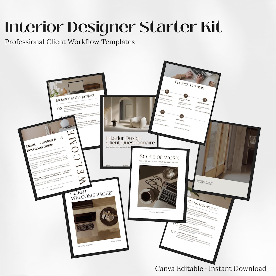 Interior Designer Starter Kit Canva | Client Onboarding & Proposal ...