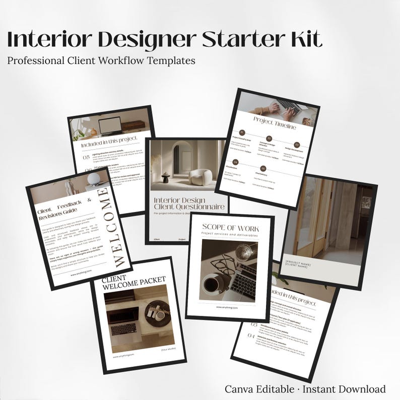 Interior Designer Starter Kit Canva | Client Onboarding & Proposal ...