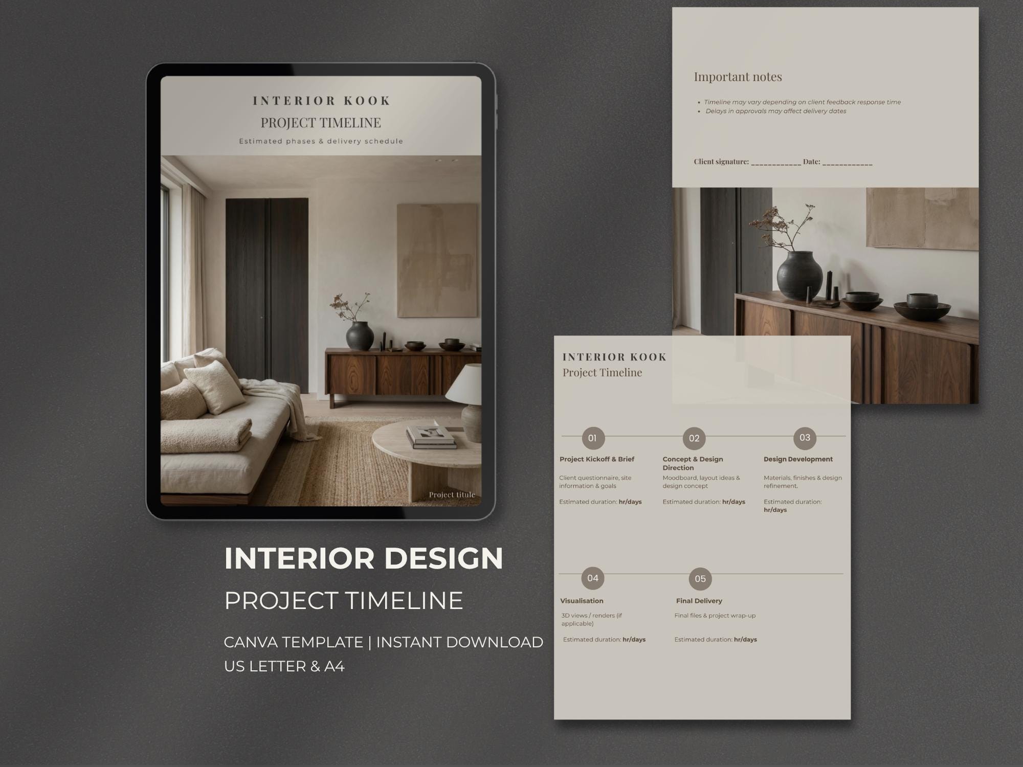 Interior Design Project Timeline Canva Template | Client Workflow ...