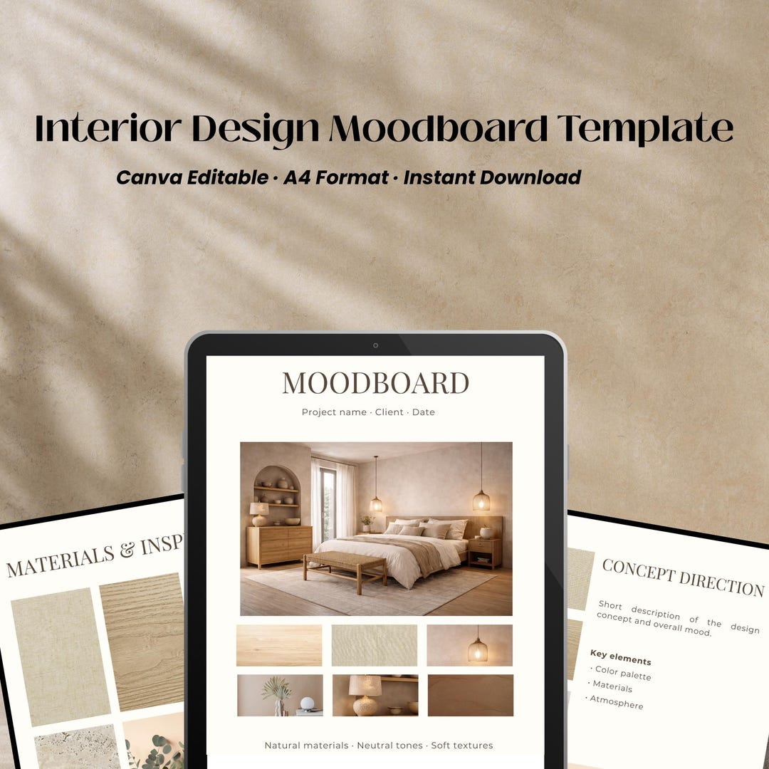 Canva Interior Design Mood Board Template | A4 Editorial Layout ...