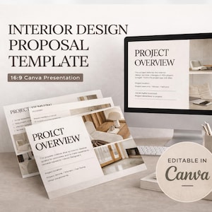 インテリアデザイン提案テンプレート | 16:9 Canva クライアントプレゼンテーション（デジタルダウンロード）