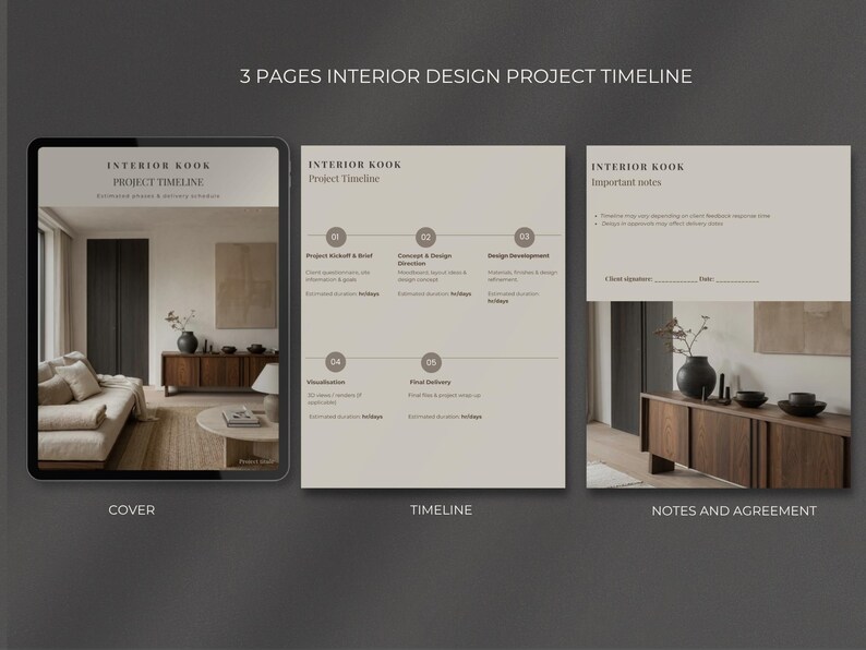 Interior Design Project Timeline Canva Template | Client Workflow ...