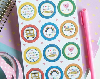 School Stickers , Teacher's Gift , Teacher Appreciation , A+ Teacher, Gift Wrapping , Sticker Sheet , Stationery , Gifts , Kawaii