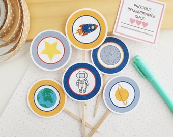 Space Cupcake Toppers | Space Party Theme, Space Party Decor, Kids Space Birthday, Astronaut, Rocket Ship, Moon, Earth, Sweet Treats