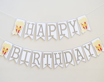Movie Night Birthday Party Banner Personalized | Movie Night Party Theme, Popcorn Party Decoration, Happy Birthday Garland, Cute, Kawaii