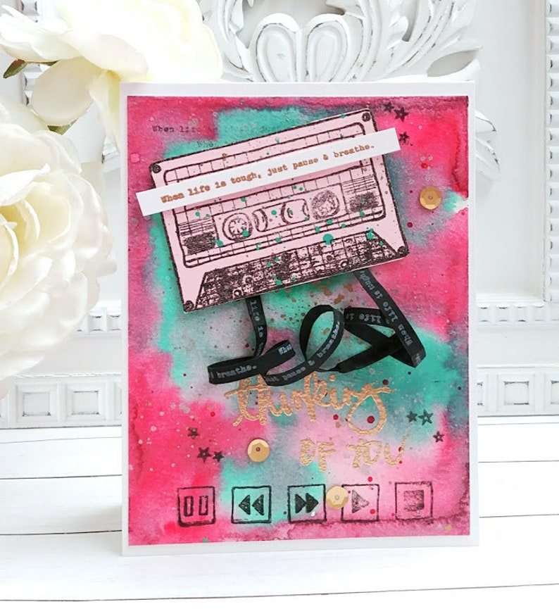 Daily Thoughts Stamp Set Clear Stamps, Made in USA Sentiment, Phrase, Sayings, Cassette Tape image 3