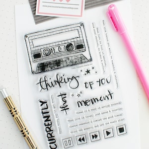 Daily Thoughts Stamp Set Clear Stamps, Made in USA Sentiment, Phrase, Sayings, Cassette Tape image 1