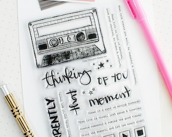 Daily Thoughts Stamp Set - Clear Stamps, Made in USA | Sentiment, Phrase, Sayings, Cassette Tape