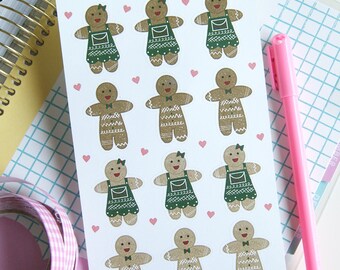 Gingerbread Man Stickers , Holiday Stickers, Christmas Gift Wrapping , Christmas Stickers , Sticker Sheet , Stationery , Gifts , Kawaii