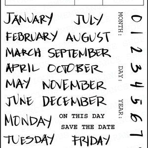 Date Stamp Set Clear Stamps, Made in USA Months, Calendar, Days, Save the date, On this day image 7