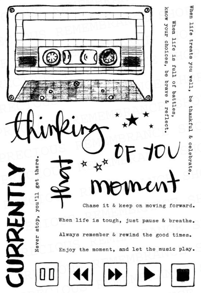 Daily Thoughts Stamp Set Clear Stamps, Made in USA Sentiment, Phrase, Sayings, Cassette Tape image 5