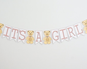 Bear Party Banner | It's A Girl | Bear Party Theme, Baby Shower Party Decoration, Banner, Cute, Kawaii