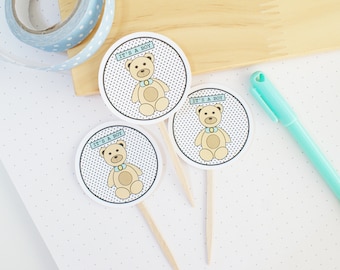 Bear Cupcake Topper | It's A Boy | Bear Party Theme, Baby Shower Party Decoration, Party Decor, Cupcake Toppers, Cute, Kawaii