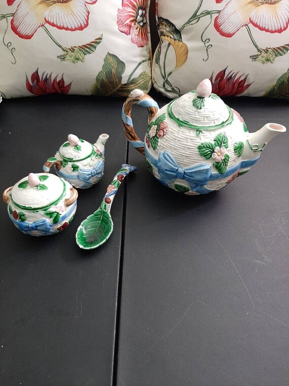 Tea Coffee Set 1985 Haldon Group Weave Ribbon Bow Majolica Etsy