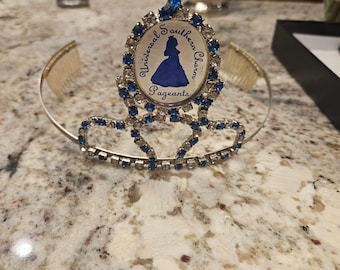 Vintage Universal Southern Charm Pageant Tiara With Blue and Clear Rhinestones
