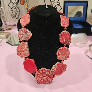 Chunky Red Jasper Stone Necklace Unique Statement Jewelry Lucas LeMeth 925