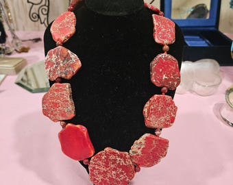 Chunky Roter Jaspis Stein Halskette Einzigartige Statement Schmuck Lucas LeMeth 925