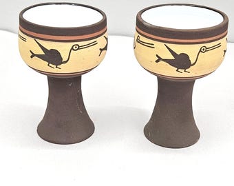 2 Vintage-Weinkelche aus peruanischer Keramik mit Entenmotiv, innen glasiert, 12 cm (4-3/4 Zoll)