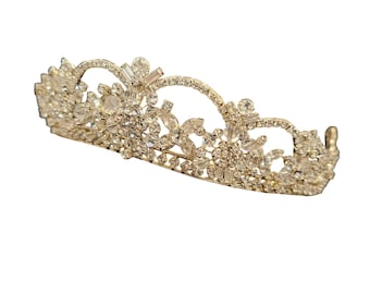 Kristall Blumen Strass Tiara Silberfarbene Basis Hochzeit Abschlussball besondere Anlässe