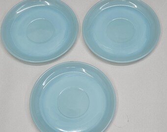 Set aus 3 Vintage Fire-King Delphitblauen Glasuntertassen, 14,6 cm (5,75 Zoll), hergestellt in den USA
