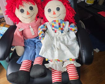 Raggedy Ann and Andy Dolls 36" set vintage patchwork 1970's