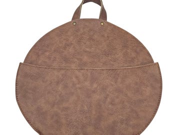Round Faux Leather Wall Hanging File Organizer 14" Brown Naturalist Minimalist